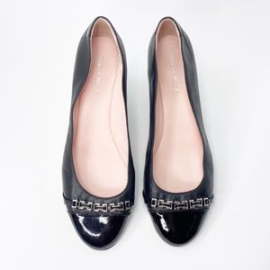 Taryn Rose Prosper Black Leather & Patent Wedge Flats Women’s cap toe Size 10